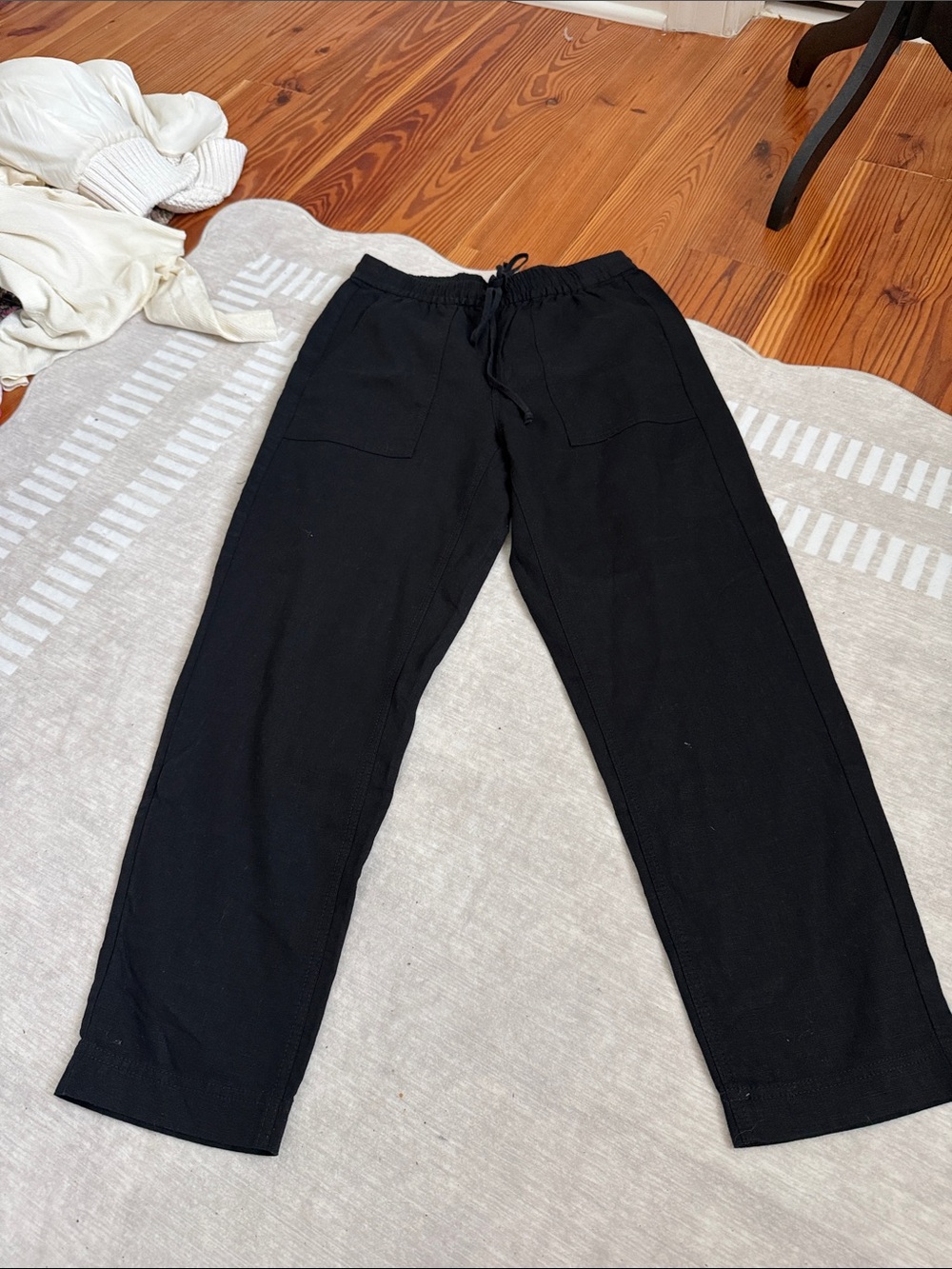 J. Crew Black Drawstring Cotton-Linen Blend Capris